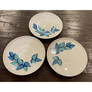 Paul McCobb Contempri San Remo Blue Leaves Set Of‎ 3 Saucers Plates ONLY MCM